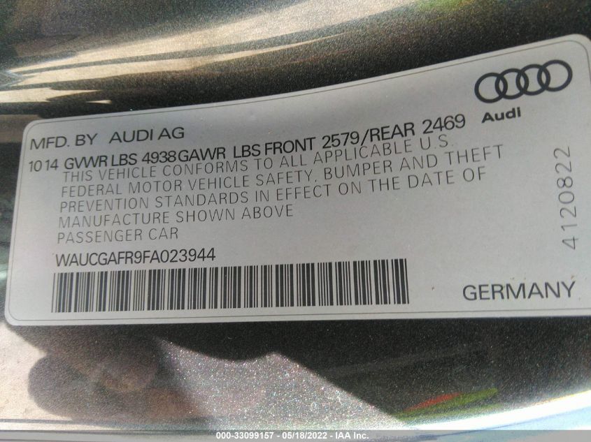 2015 AUDI S5 PREMIUM PLUS WAUCGAFR9FA023944