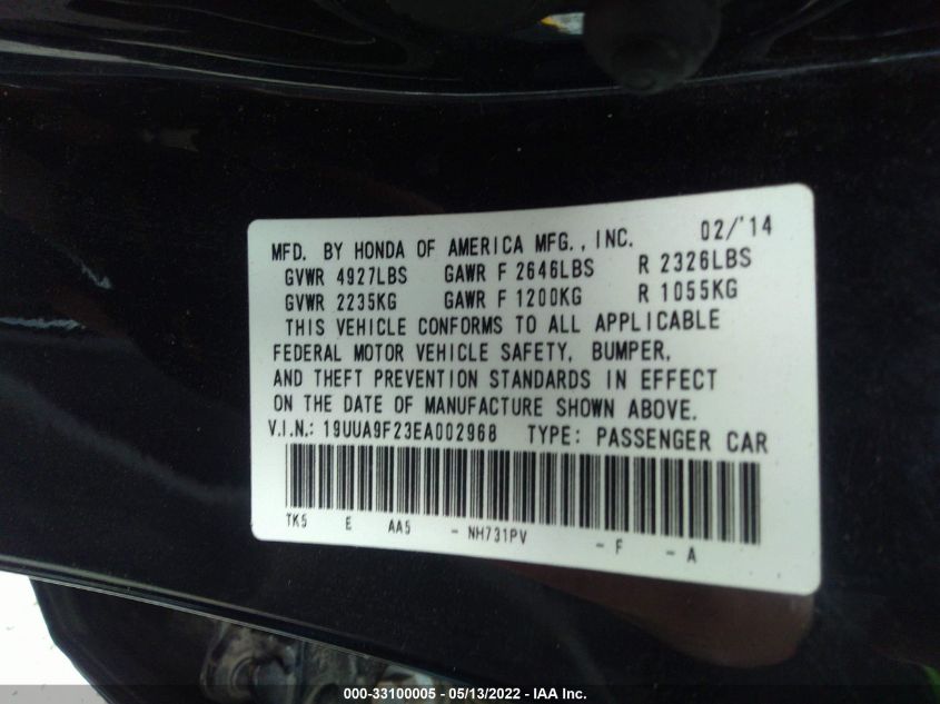2014 ACURA TL 19UUA9F23EA002968