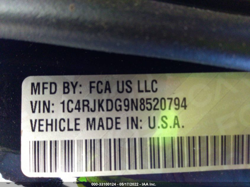 2022 JEEP GRAND CHEROKEE L OVERLAND 1C4RJKDG9N8520794