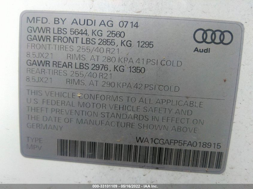 2015 AUDI SQ5 PREMIUM PLUS WA1CGAFP5FA018915
