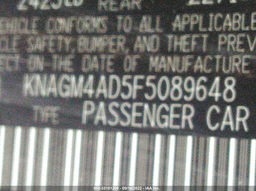 2015 KIA OPTIMA HYBRID KNAGM4AD5F5089648