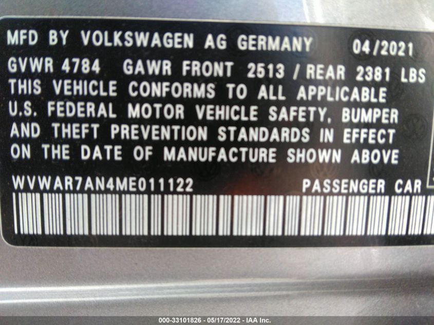 2021 VOLKSWAGEN ARTEON SE WVWAR7AN4ME011122