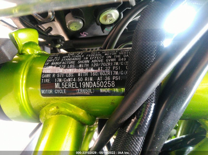 2022 KAWASAKI ER650 L ML5EREL19NDA50258