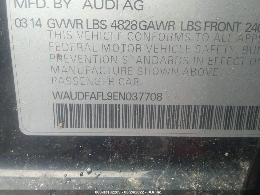 2014 AUDI A4 PREMIUM WAUDFAFL9EN037708
