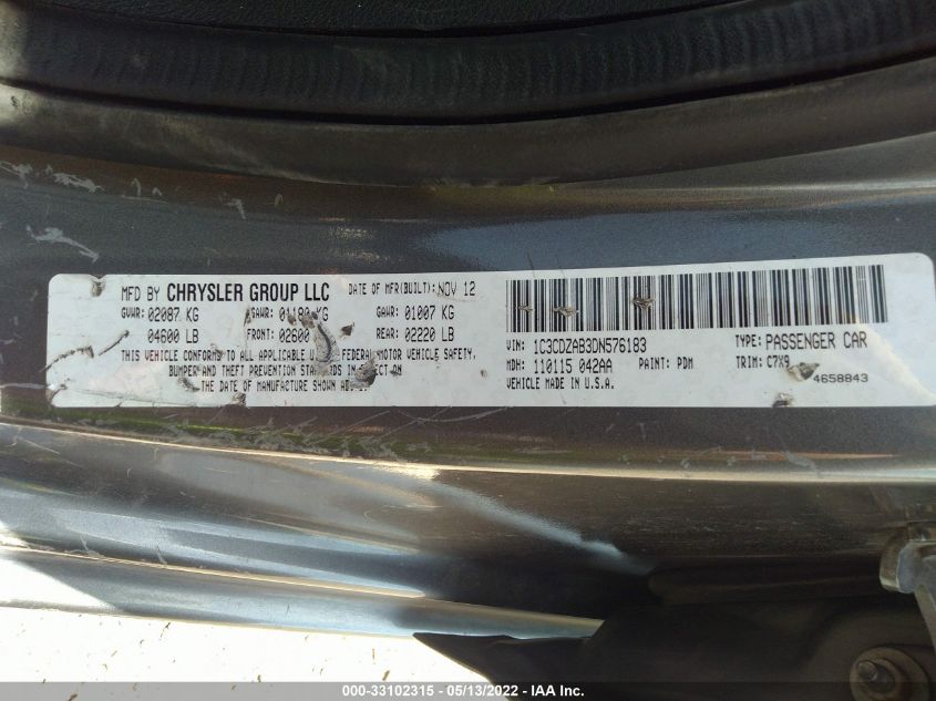 2013 DODGE AVENGER SE 1C3CDZAB3DN576183