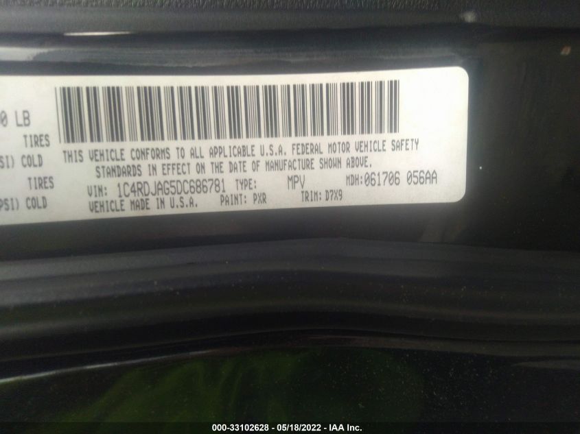 2013 DODGE DURANGO SXT 1C4RDJAG5DC686781