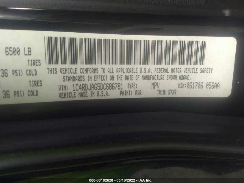 2013 DODGE DURANGO SXT 1C4RDJAG5DC686781