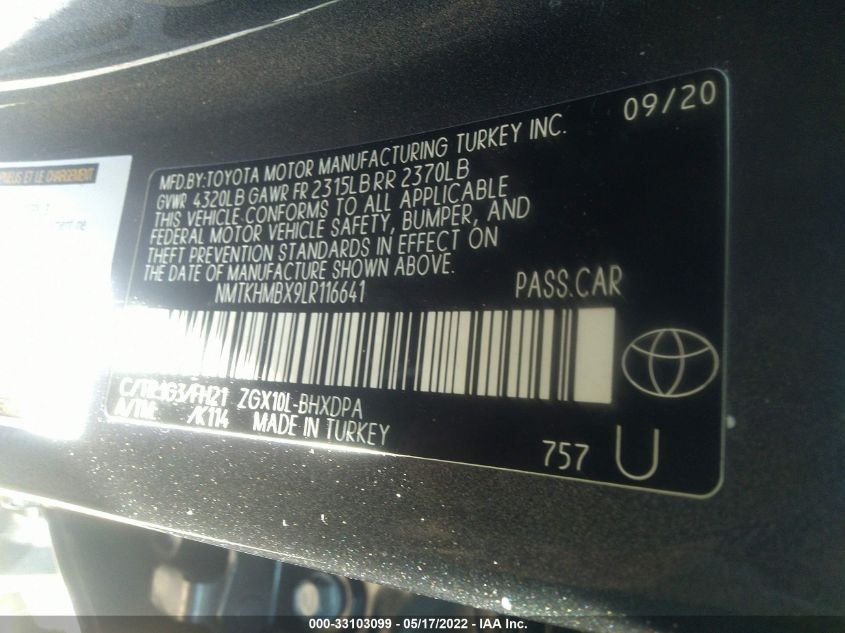 2020 TOYOTA C-HR LE/XLE/LIMITED NMTKHMBX9LR116641