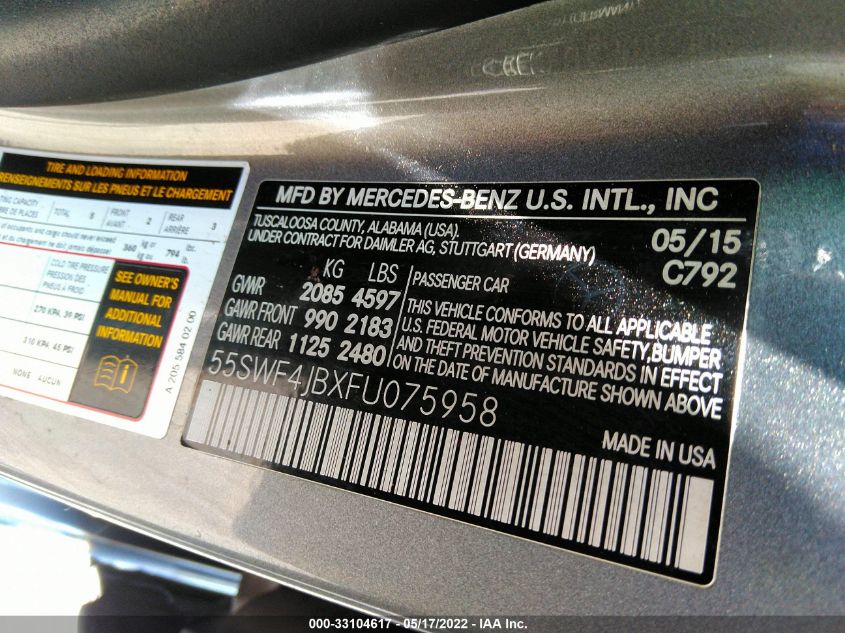2015 MERCEDES-BENZ C-CLASS C 300 55SWF4JBXFU075958
