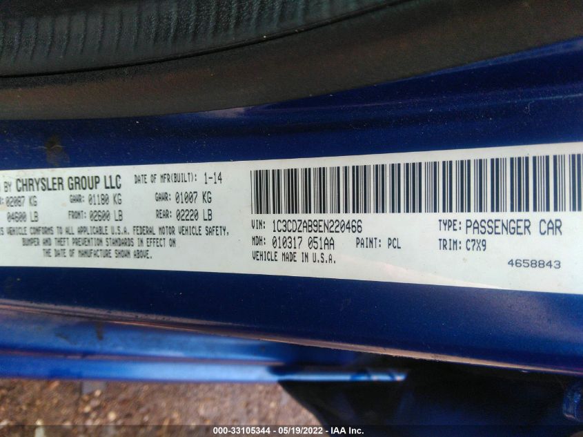 2014 DODGE AVENGER SE 1C3CDZAB9EN220466