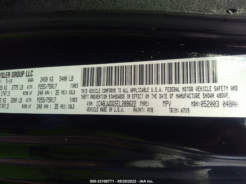 2014 JEEP WRANGLER UNLIMITED SPORT 1C4BJWDG5EL288622