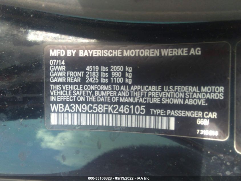 2015 BMW 4 SERIES 428I XDRIVE WBA3N9C58FK246105