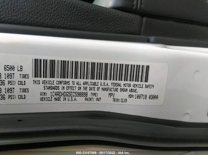 2014 DODGE DURANGO LIMITED 1C4RDHDG5EC598898