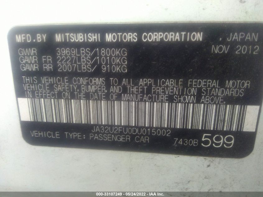 2013 MITSUBISHI LANCER ES JA32U2FU0DU015002