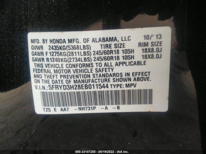 2014 ACURA MDX 5FRYD3H28EB011544