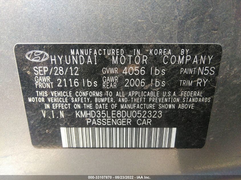 2013 HYUNDAI ELANTRA GT KMHD35LE8DU052323
