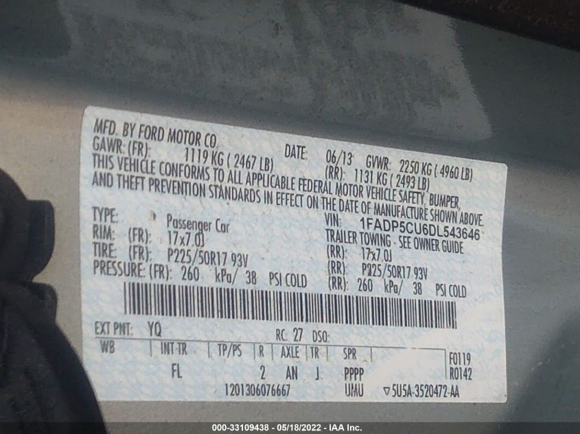 2013 FORD C-MAX ENERGI PREMIUM 1FADP5CU6DL543646