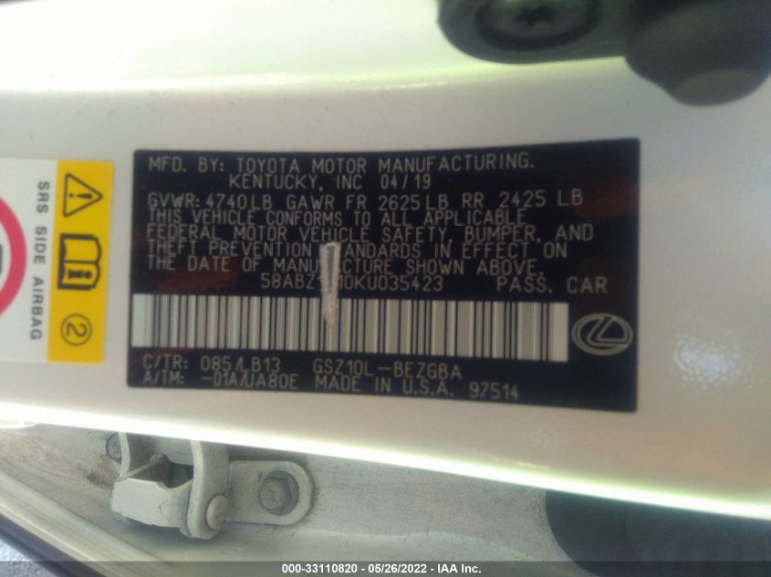2019 LEXUS ES ES 350 58ABZ1B10KU035423