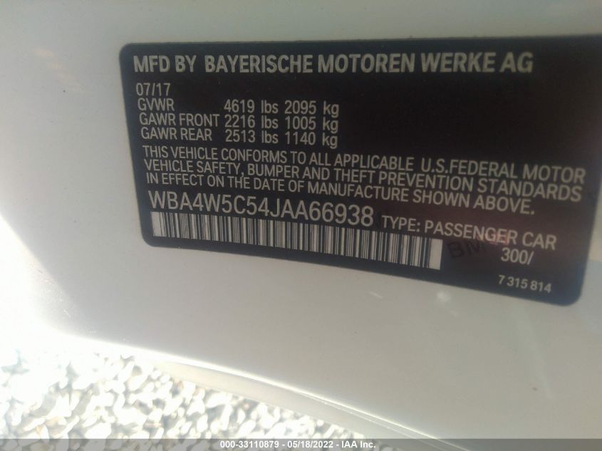 2018 BMW 4 SERIES 430I XDRIVE WBA4W5C54JAA66938