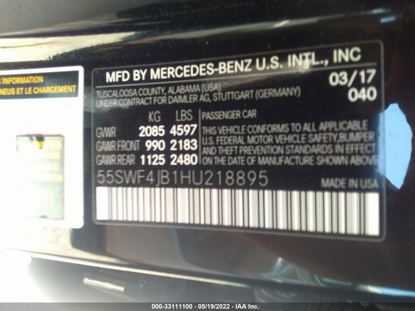 2017 MERCEDES-BENZ C-CLASS C 300 55SWF4JB1HU218895