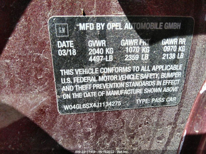 2018 BUICK REGAL SPORTBACK PREFERRED W04GL6SX4J1134275