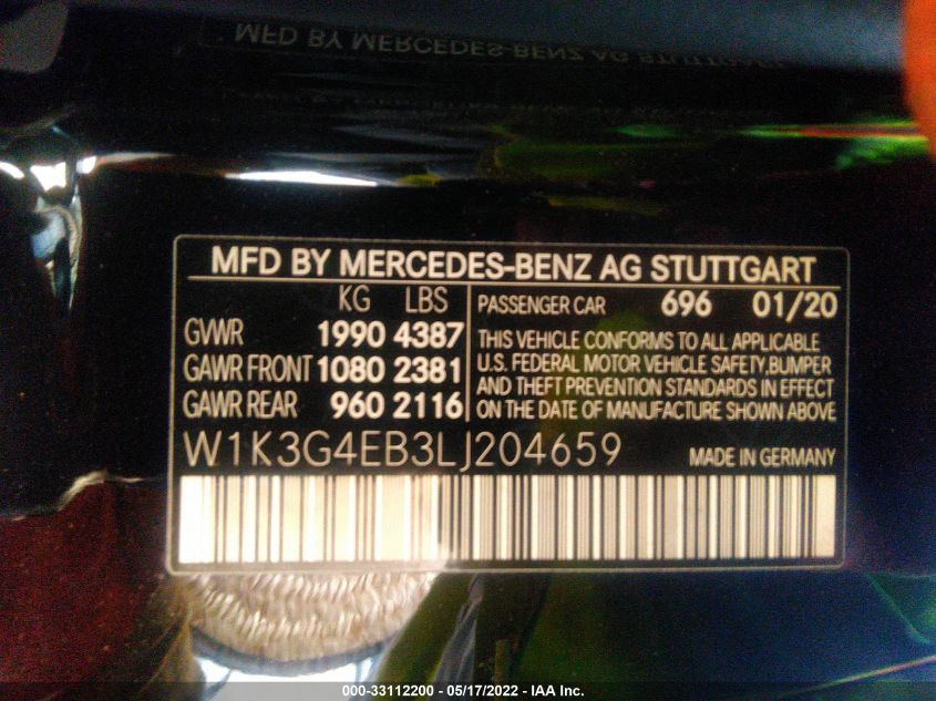2020 MERCEDES-BENZ A-CLASS A 220 W1K3G4EB3LJ204659