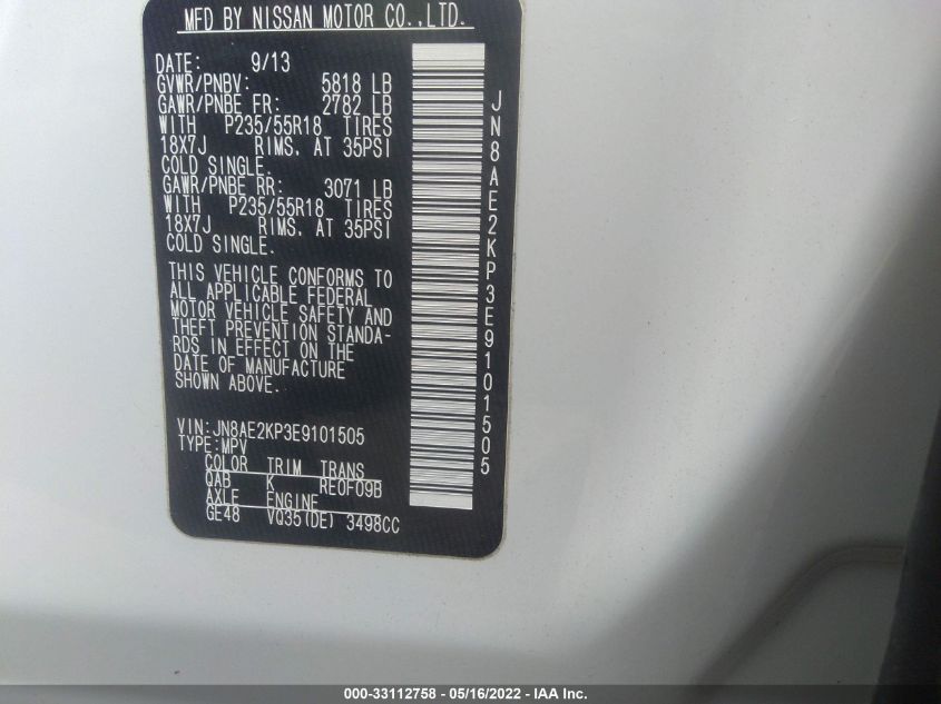 2014 NISSAN QUEST LE JN8AE2KP3E9101505