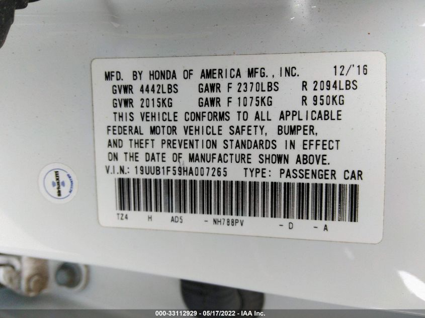 2017 ACURA TLX TECH 19UUB1F59HA007265