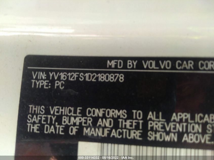 2013 VOLVO S60 T5 YV1612FS1D2180878