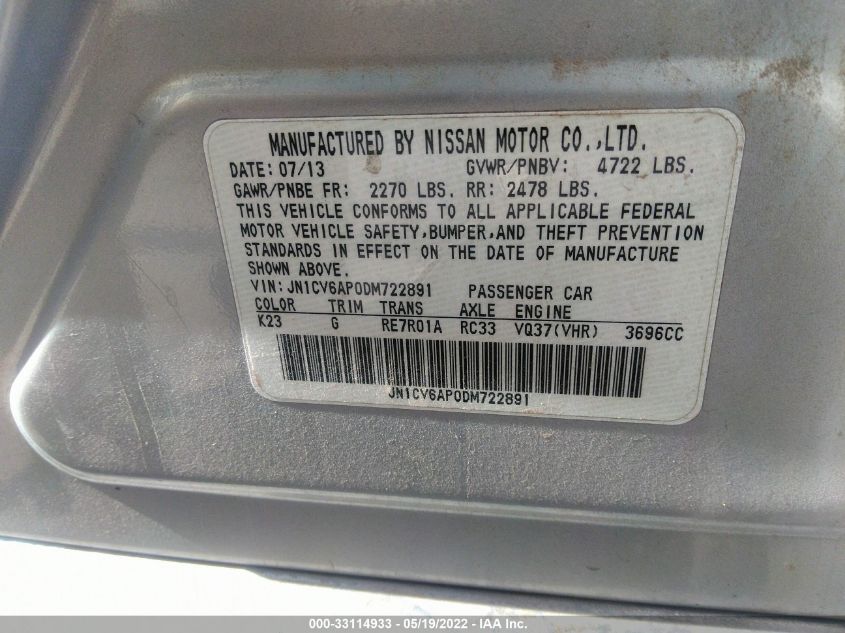2013 INFINITI G37 SEDAN JOURNEY JN1CV6AP0DM722891
