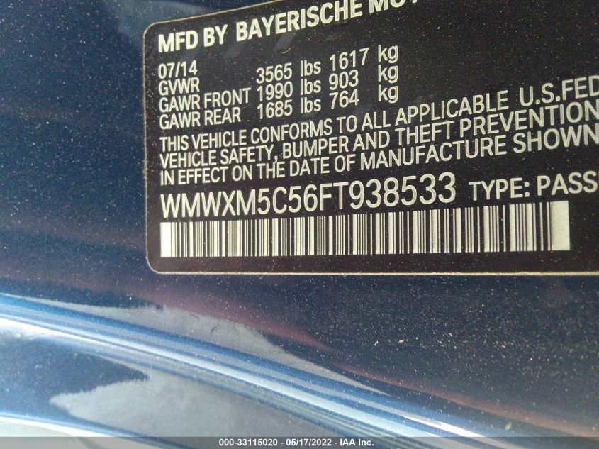 2015 MINI COOPER HARDTOP WMWXM5C56FT938533