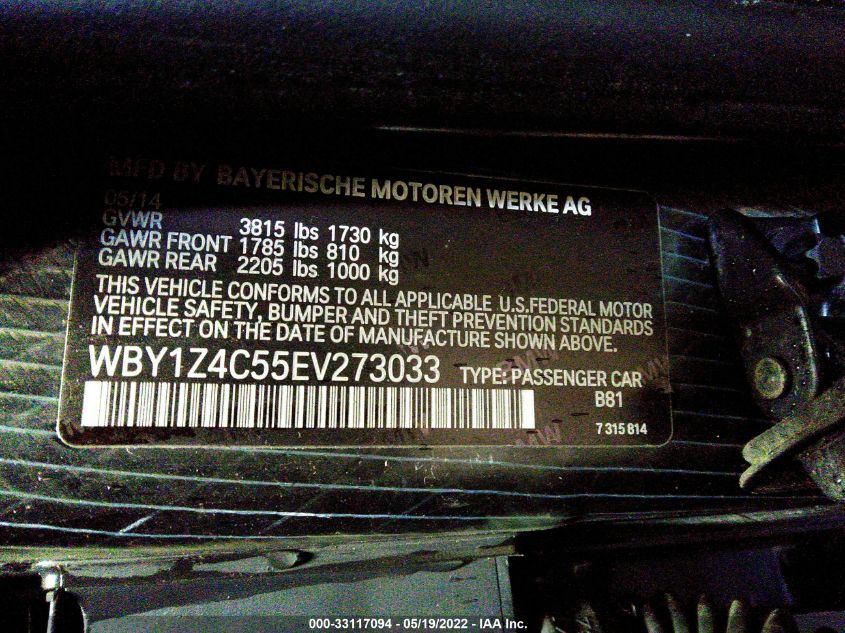 2014 BMW I3 WBY1Z4C55EV273033