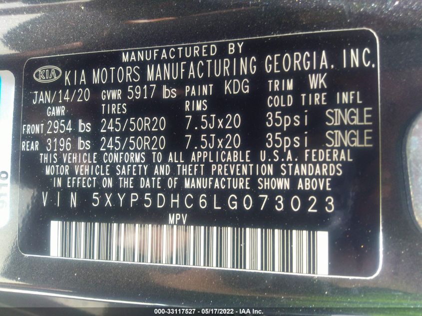 2020 KIA TELLURIDE SX 5XYP5DHC6LG073023
