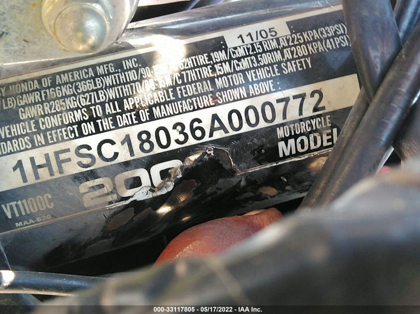 2006 HONDA VT1100 C 1HFSC18036A000772