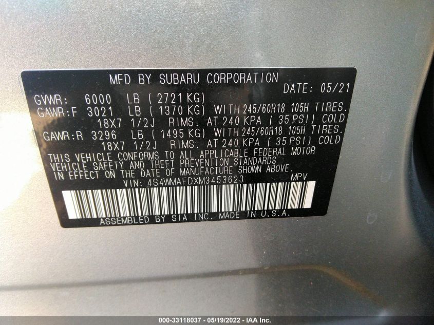 2021 SUBARU ASCENT PREMIUM 4S4WMAFDXM3453623