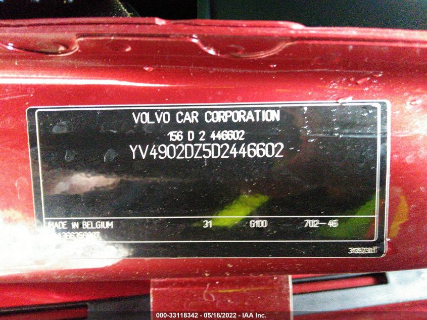 2013 VOLVO XC60 T6 YV4902DZ5D2446602