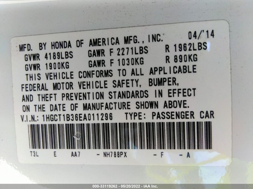 2014 HONDA ACCORD COUPE LX-S 1HGCT1B36EA011296