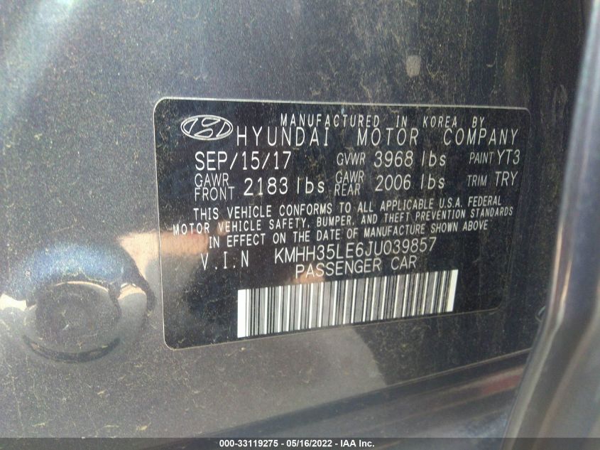 2018 HYUNDAI ELANTRA GT KMHH35LE6JU039857