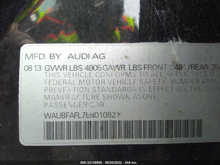 2014 AUDI A4 PREMIUM WAUBFAFL7EN010921