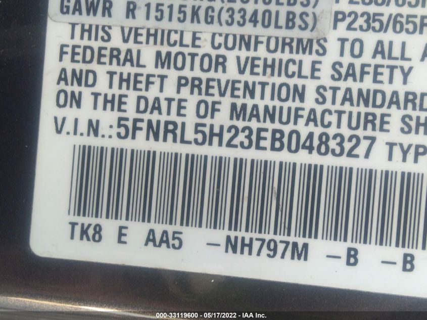 2014 HONDA ODYSSEY LX 5FNRL5H23EB048327