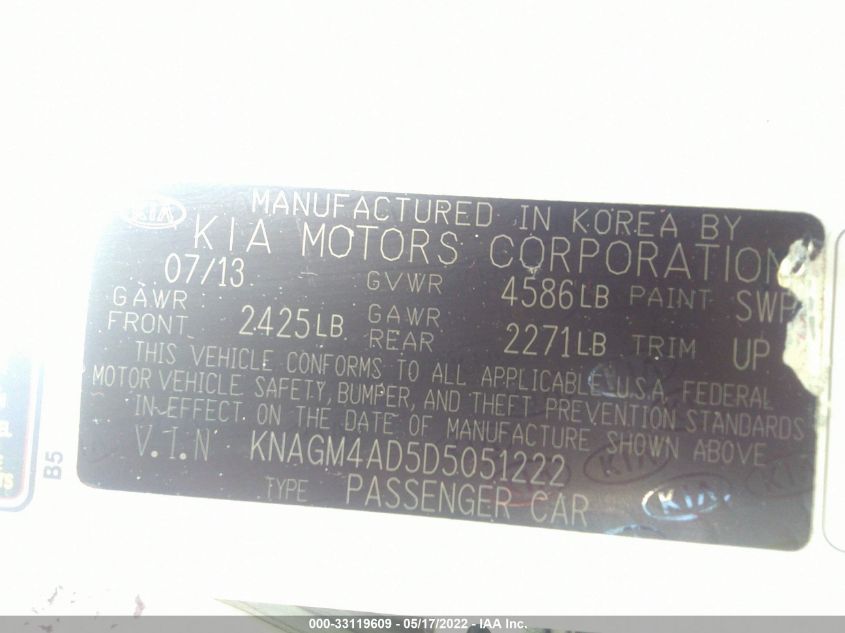 2013 KIA OPTIMA HYBRID HYBRID KNAGM4AD5D5051222