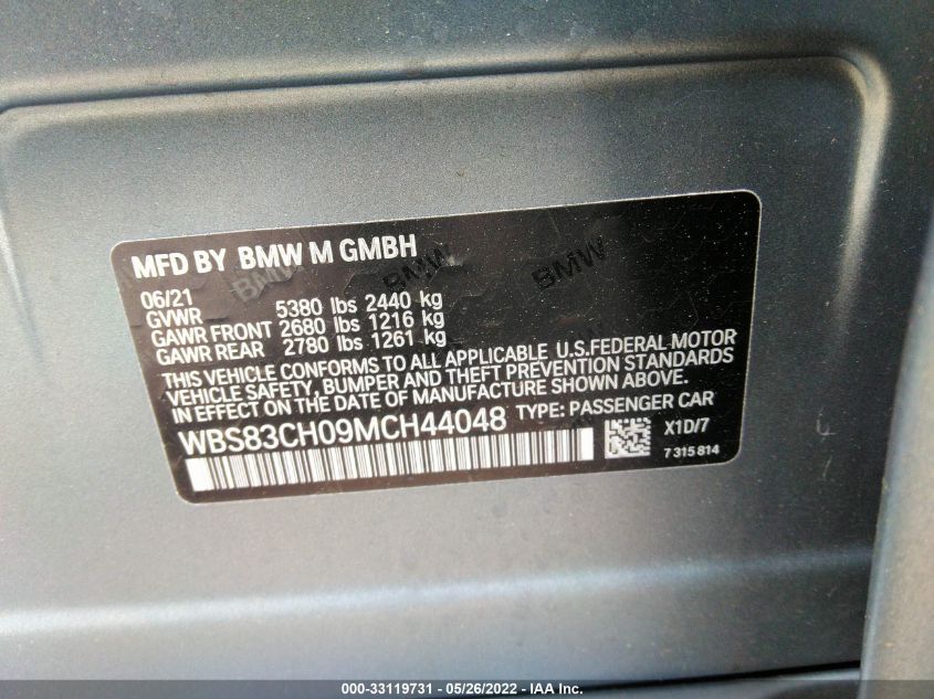 2021 BMW M5 WBS83CH09MCH44048