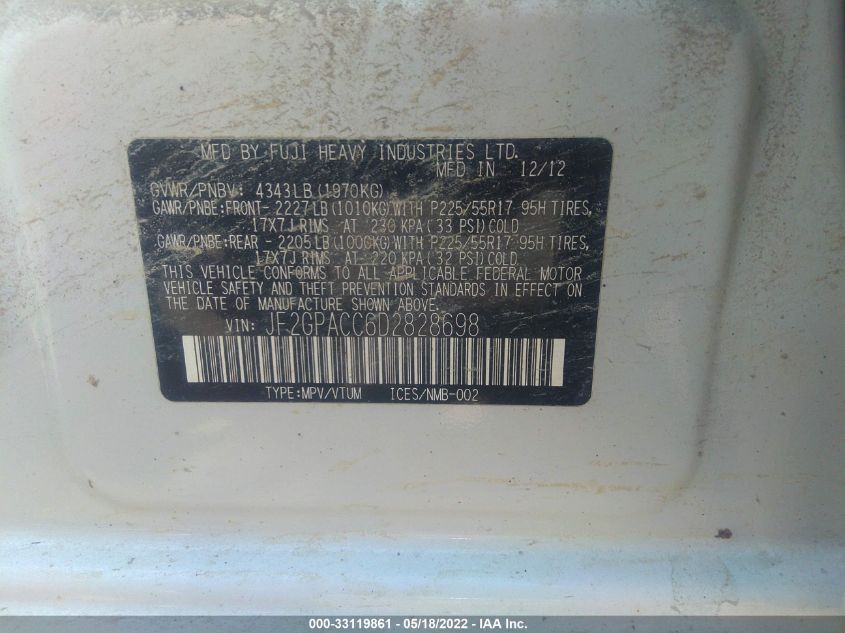 2013 SUBARU XV CROSSTREK PREMIUM JF2GPACC6D2828698
