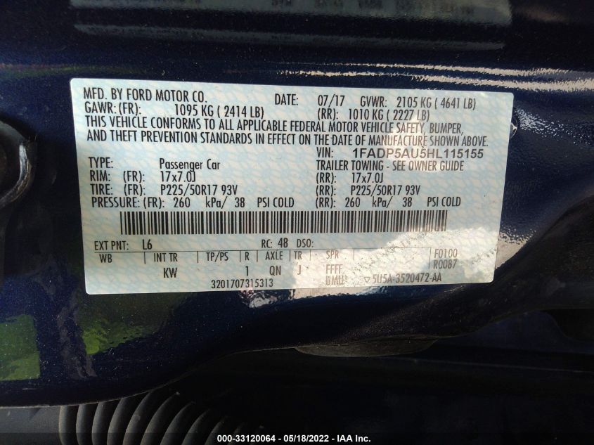 2017 FORD C-MAX HYBRID SE 1FADP5AU5HL115155