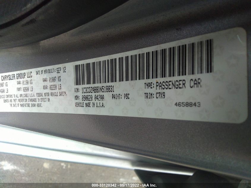 2013 DODGE AVENGER SE 1C3CDZAB8DN518831