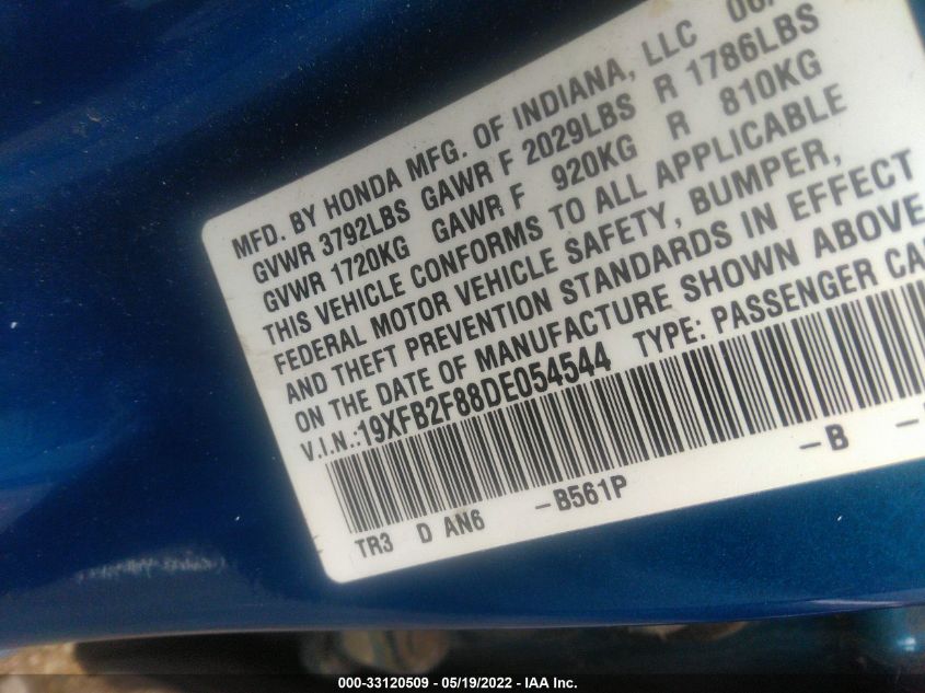 2013 HONDA CIVIC SDN EX 19XFB2F88DE054544