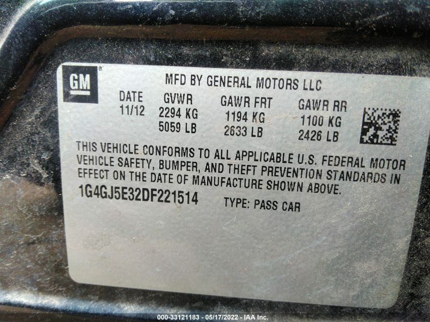 2013 BUICK LACROSSE TOURING 1G4GJ5E32DF221514