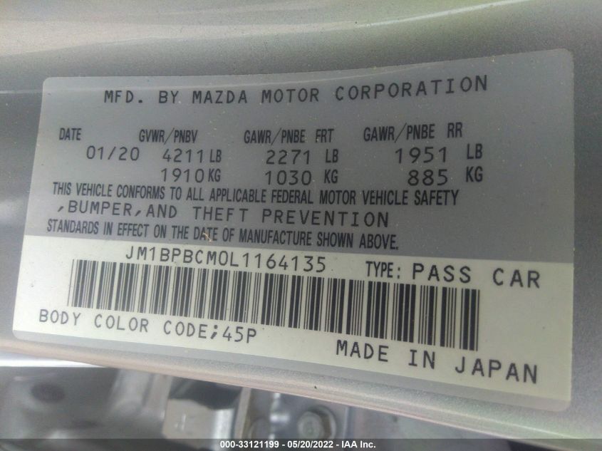2020 MAZDA MAZDA3 SEDAN SELECT PACKAGE JM1BPBCM0L1164135