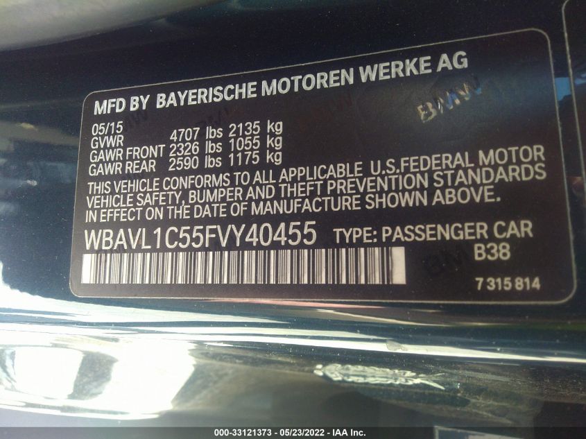 2015 BMW X1 XDRIVE28I WBAVL1C55FVY40455