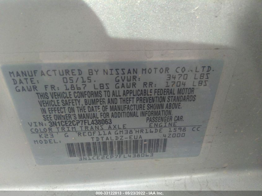 2015 NISSAN VERSA NOTE SV 3N1CE2CP7FL438063